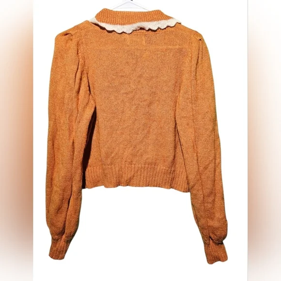 Lush Size Large EUC Orange Cardigan with White Accents PTP 22 Length 19 - Picture 5 of 6